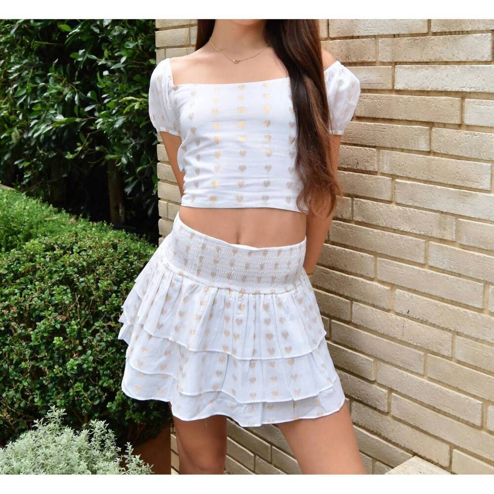 NEW THEME gemma lurex heart mini skirt in winter white